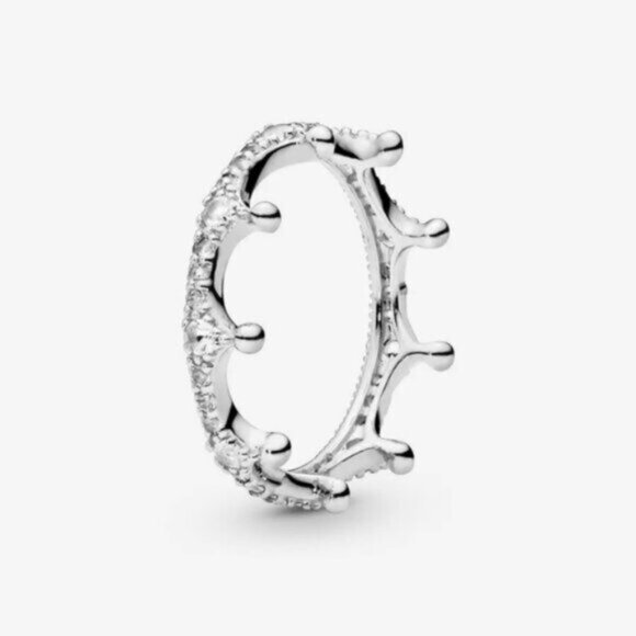 Pandora Silver Crown Ring with Elegant Textured Design - Picture 1 of 4